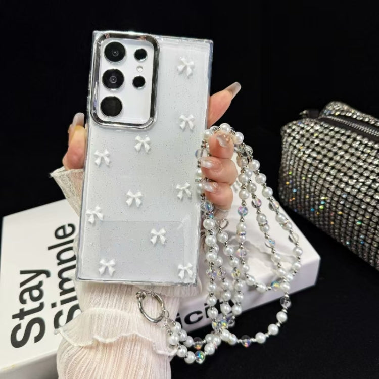 For Samsung Galaxy S25 Ultra 5G Little Fresh Bow Neck Chain TPU Phone Case(White)
