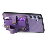 For Samsung Galaxy S25 5G Retro Cross Wristband Wallet Leather Back Phone Case(Purple)