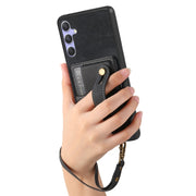 For Samsung Galaxy S25 5G Retro Cross Wristband Wallet Leather Back Phone Case(Black)