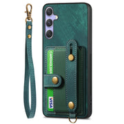 For Samsung Galaxy S25+ 5G Retro Cross Wristband Wallet Leather Back Phone Case(Green)