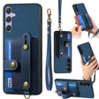 For Samsung Galaxy S25+ 5G Retro Cross Wristband Wallet Leather Back Phone Case(Blue) - free shipping - PMC Jewellery - Order now!