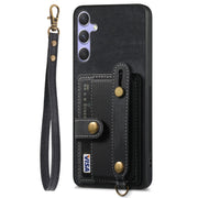 For Samsung Galaxy S25+ 5G Retro Cross Wristband Wallet Leather Back Phone Case(Black)