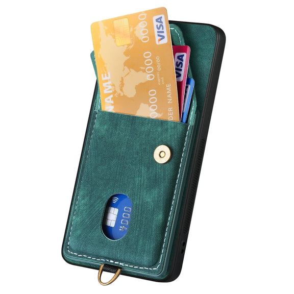 For Samsung Galaxy S25 5G Retro Card Wallet Fold Leather Phone Case with Strap(Green)