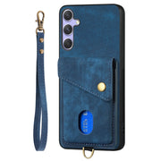For Samsung Galaxy S25+ 5G Retro Card Wallet Fold Leather Phone Case with Strap(Blue)
