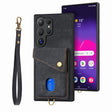 For Samsung Galaxy S25 Ultra 5G Retro Card Wallet Fold Leather Phone Case with Strap(Black) - Galaxy S25 Ultra 5G Cases by PMC TechLife | Online Shopping South Africa | PMC TechLife | Buy Now Pay Later Mobicred
