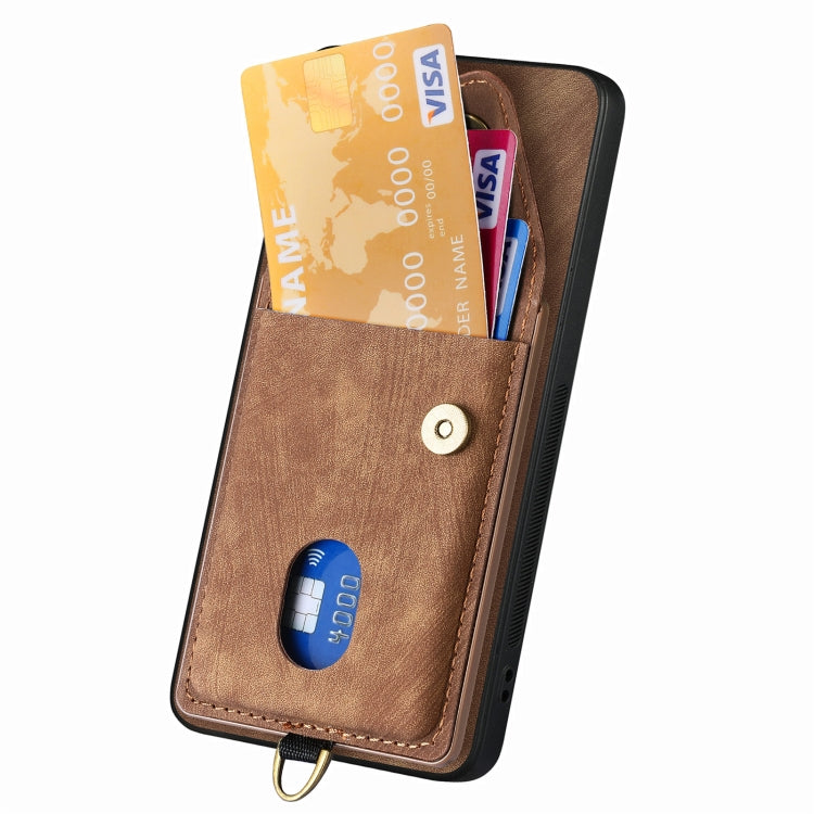 For Samsung Galaxy S25 Ultra 5G Retro Card Wallet Fold Leather Phone Case with Strap(Brown)