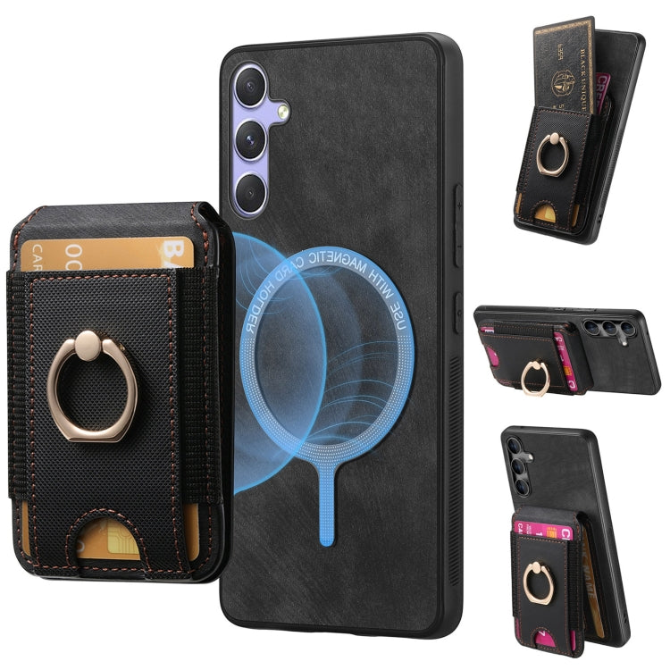 For Samsung Galaxy S25 5G Retro Splitable Magnetic Stand Card Bag Leather Phone Case(Black)
