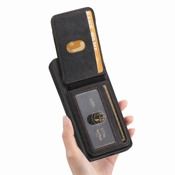 For Samsung Galaxy S25 5G Retro Splitable Magnetic Stand Card Bag Leather Phone Case(Black)