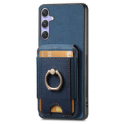 For Samsung Galaxy S25 5G Retro Splitable Magnetic Stand Card Bag Leather Phone Case(Blue)