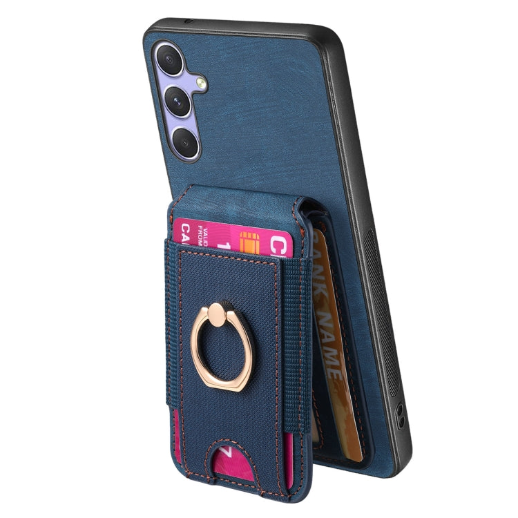 For Samsung Galaxy S25 5G Retro Splitable Magnetic Stand Card Bag Leather Phone Case(Blue)