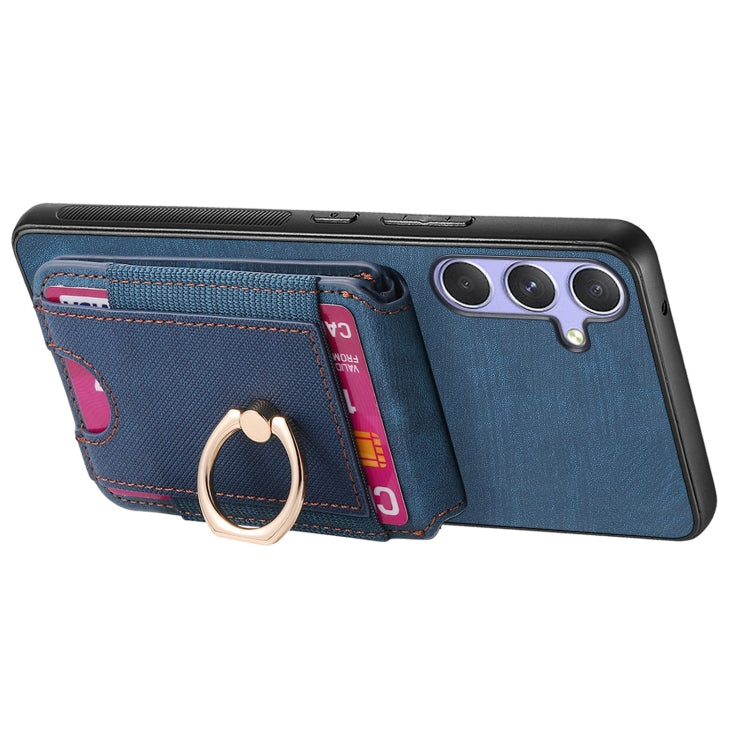 For Samsung Galaxy S25 5G Retro Splitable Magnetic Stand Card Bag Leather Phone Case(Blue)
