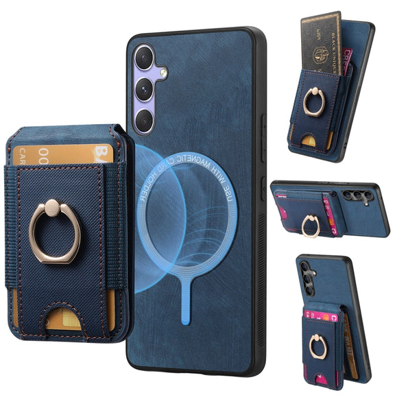 For Samsung Galaxy S25 5G Retro Splitable Magnetic Stand Card Bag Leather Phone Case(Blue)