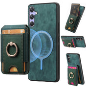 For Samsung Galaxy S25 5G Retro Splitable Magnetic Stand Card Bag Leather Phone Case(Green)