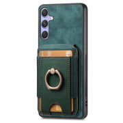 For Samsung Galaxy S25 5G Retro Splitable Magnetic Stand Card Bag Leather Phone Case(Green)