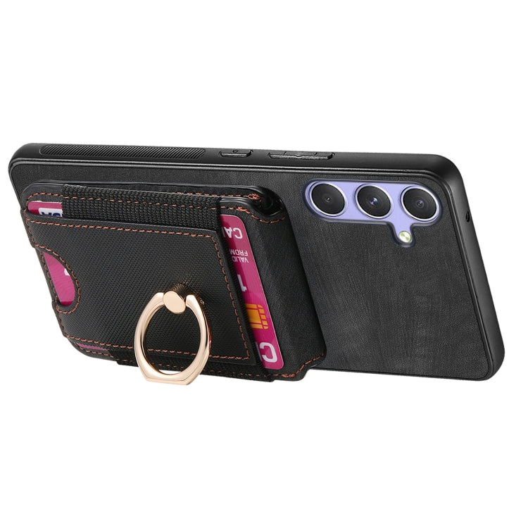 For Samsung Galaxy S25+ 5G Retro Splitable Magnetic Stand Card Bag Leather Phone Case(Black)