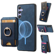 For Samsung Galaxy S25+ 5G Retro Splitable Magnetic Stand Card Bag Leather Phone Case(Blue)