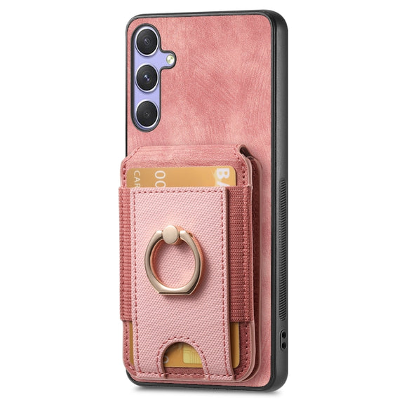 For Samsung Galaxy S25+ 5G Retro Splitable Magnetic Stand Card Bag Leather Phone Case(Pink)