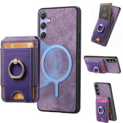 For Samsung Galaxy S25+ 5G Retro Splitable Magnetic Stand Card Bag Leather Phone Case(Purple)