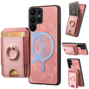 For Samsung Galaxy S25 Ultra 5G Retro Splitable Magnetic Stand Card Bag Leather Phone Case(Pink)