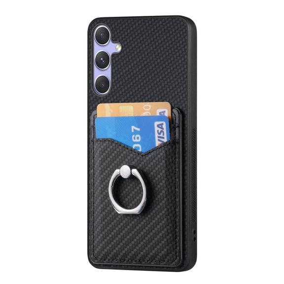 For Samsung Galaxy S25 5G Carbon Fiber Card Wallet Ring Phone Case(Black)