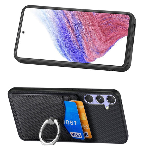 For Samsung Galaxy S25 5G Carbon Fiber Card Wallet Ring Phone Case(Black)