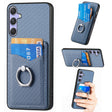 For Samsung Galaxy S25 5G Carbon Fiber Card Wallet Ring Phone Case(Blue) - Galaxy S25 5G Cases by PMC Jewellery | Online Shopping South Africa | PMC Jewellery | Buy Now Pay Later Mobicred