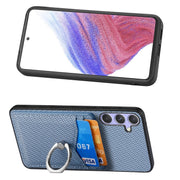For Samsung Galaxy S25 5G Carbon Fiber Card Wallet Ring Phone Case(Blue)
