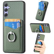 For Samsung Galaxy S25 5G Carbon Fiber Card Wallet Ring Phone Case(Green)