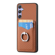 For Samsung Galaxy S25 5G Carbon Fiber Card Wallet Ring Phone Case(Brown)