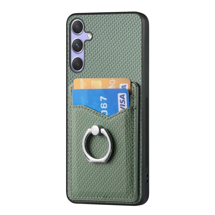 For Samsung Galaxy S25+ 5G Carbon Fiber Card Wallet Ring Phone Case(Green)