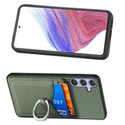 For Samsung Galaxy S25+ 5G Carbon Fiber Card Wallet Ring Phone Case(Green)