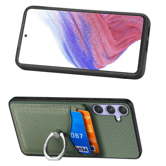 For Samsung Galaxy S25+ 5G Carbon Fiber Card Wallet Ring Phone Case(Green)