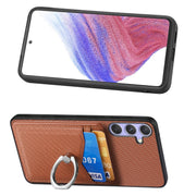 For Samsung Galaxy S25+ 5G Carbon Fiber Card Wallet Ring Phone Case(Brown)