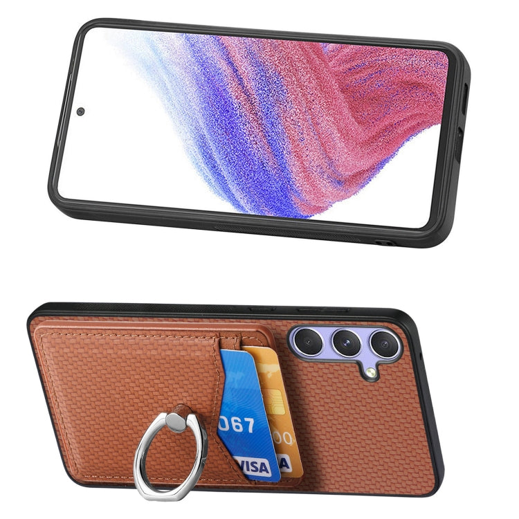 For Samsung Galaxy S25+ 5G Carbon Fiber Card Wallet Ring Phone Case(Brown)