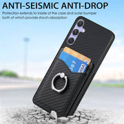 For Samsung Galaxy S25+ 5G Carbon Fiber Card Wallet Ring Phone Case(Brown)