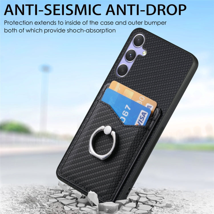 For Samsung Galaxy S25+ 5G Carbon Fiber Card Wallet Ring Phone Case(Black)