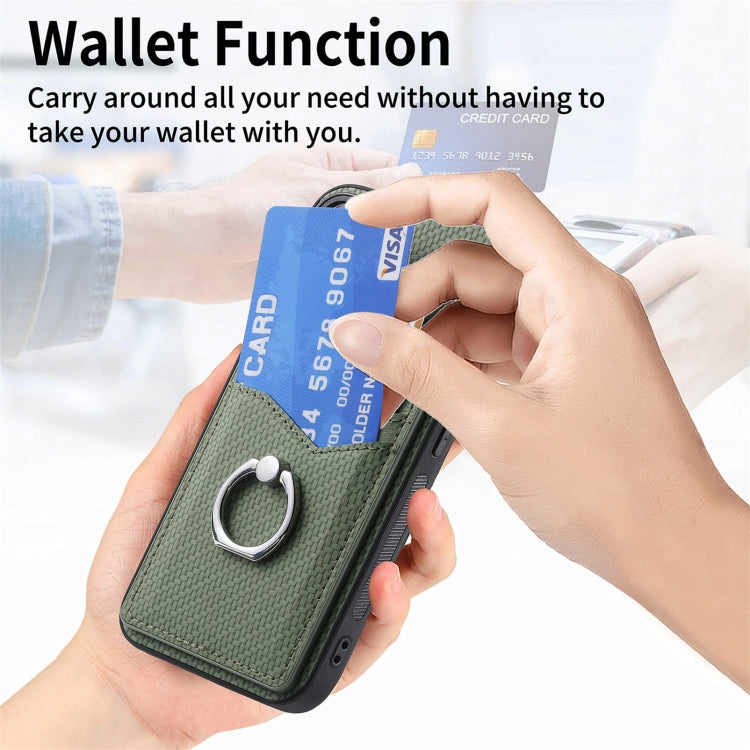 For Samsung Galaxy S25 5G Carbon Fiber Card Wallet Ring Phone Case(Black)