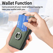 For Samsung Galaxy S25 Ultra 5G Carbon Fiber Card Wallet Ring Phone Case(Khaki)