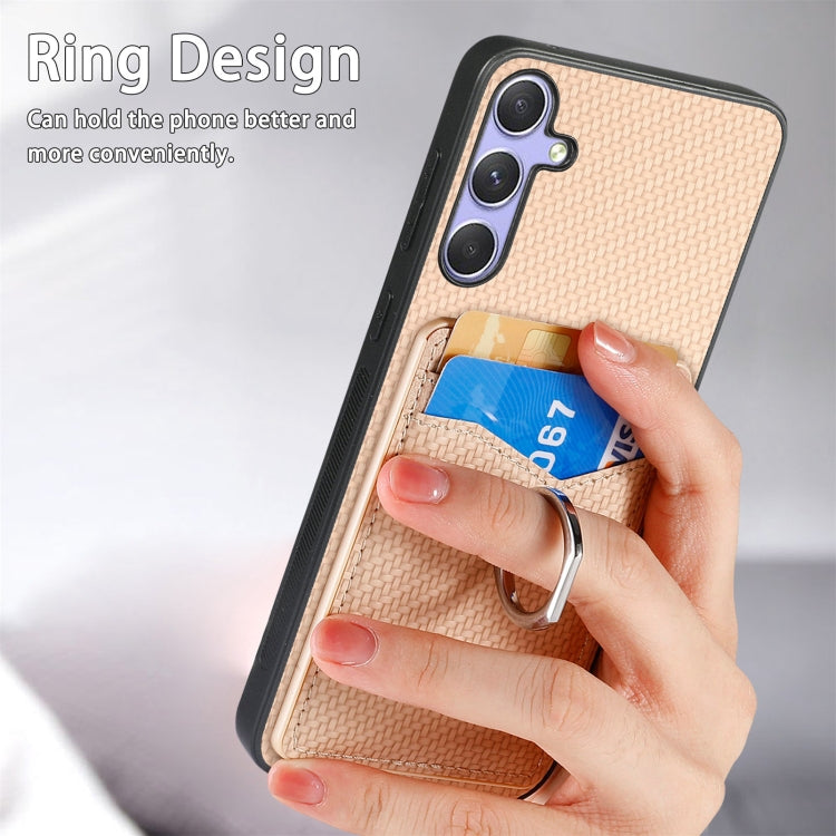 For Samsung Galaxy S25 5G Carbon Fiber Card Wallet Ring Phone Case(Black)