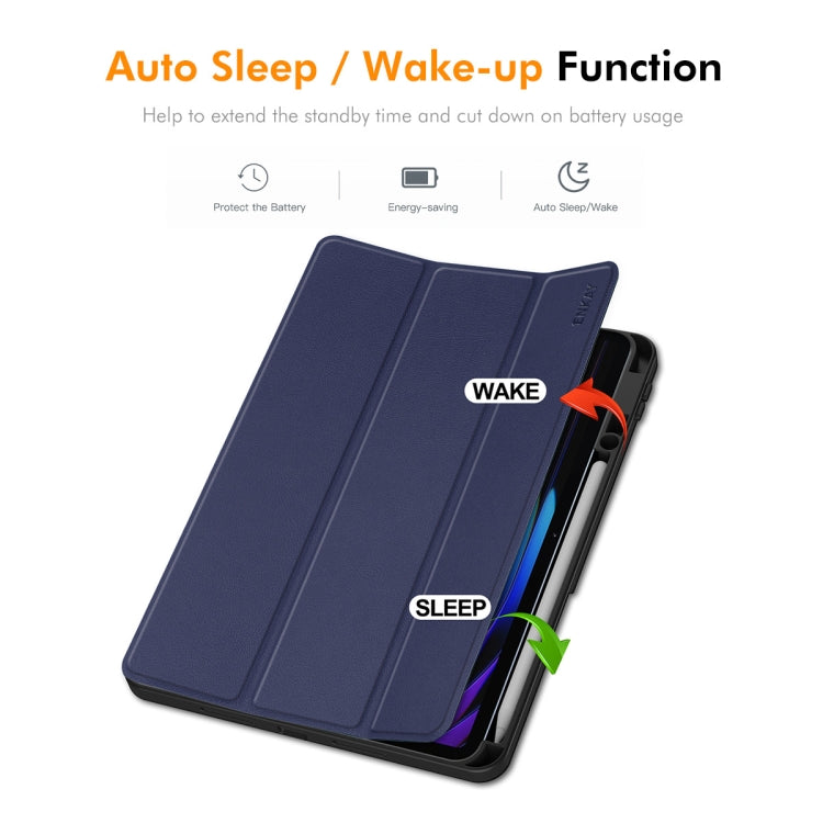 For Xiaomi Pad 7 / 7 Pro 11.2 ENKAY Tri-fold Custer Texture TPU Leather Smart Tablet Case with Pen Slot(Grey)