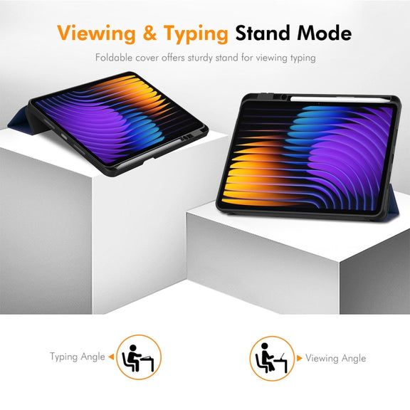 For Xiaomi Pad 7 / 7 Pro 11.2 ENKAY Tri-fold Custer Texture TPU Leather Smart Tablet Case with Pen Slot(Grey)
