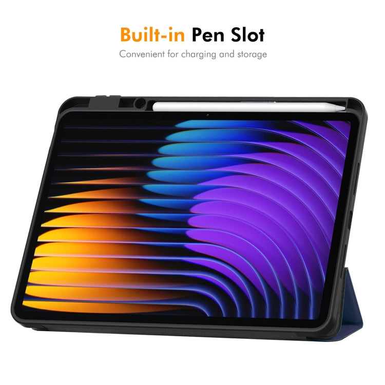 For Xiaomi Pad 7 / 7 Pro 11.2 ENKAY Tri-fold Custer Texture TPU Leather Smart Tablet Case with Pen Slot(Grey)