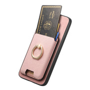 For Samsung Galaxy S25 5G Retro Cross Leather Ring Vertical Insert Card Bag MagSafe Phone Case(Pink)