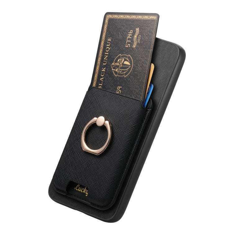 For Samsung Galaxy S25 5G Retro Cross Leather Ring Vertical Insert Card Bag MagSafe Phone Case(Black)