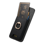 For Samsung Galaxy S25 5G Retro Cross Leather Ring Vertical Insert Card Bag MagSafe Phone Case(Black)