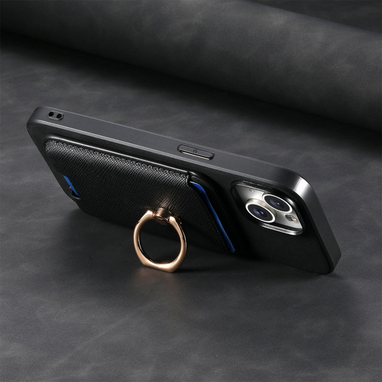 For Samsung Galaxy S25 5G Retro Cross Leather Ring Vertical Insert Card Bag MagSafe Phone Case(Black)