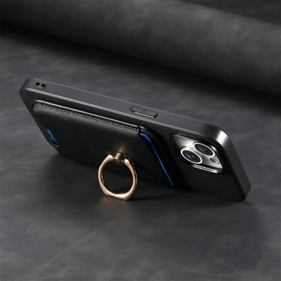 For Samsung Galaxy S25 5G Retro Cross Leather Ring Vertical Insert Card Bag MagSafe Phone Case(Black)