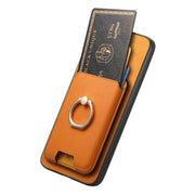 For Samsung Galaxy S25+ 5G Retro Cross Leather Ring Vertical Insert Card Bag MagSafe Phone Case(Yellow)
