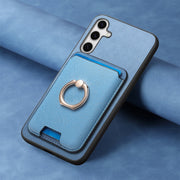 For Samsung Galaxy S25+ 5G Retro Cross Leather Ring Vertical Insert Card Bag MagSafe Phone Case(Blue)