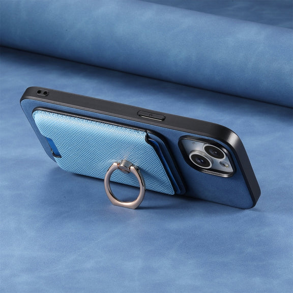 For Samsung Galaxy S25+ 5G Retro Cross Leather Ring Vertical Insert Card Bag MagSafe Phone Case(Blue)